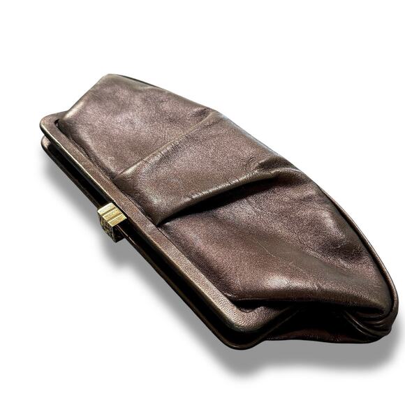 Italian Leather Clutch Bag – Gold Hardware, Quiet Luxury, Made in Italy, Brown - Picture 12 of 14